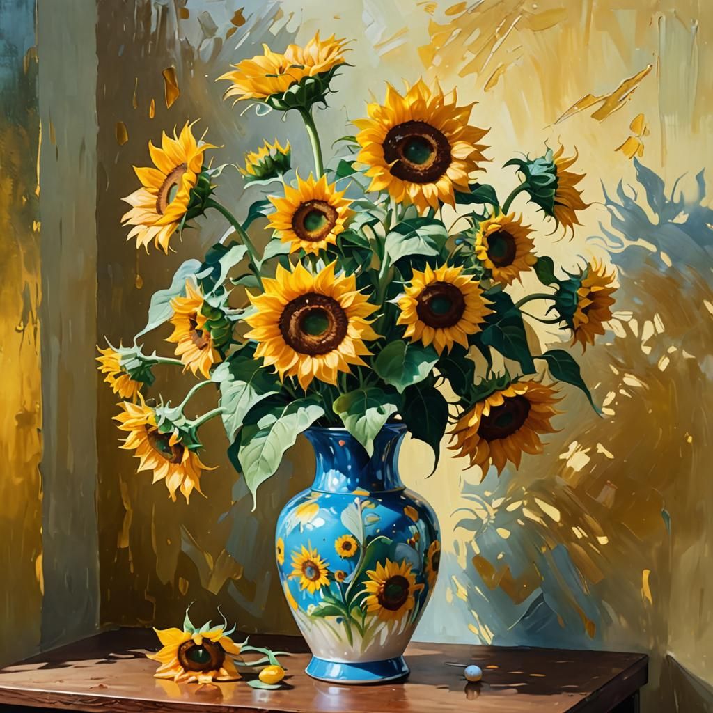 Luminous 3D Sunflowers: Gouache Watercolor Masterpiece