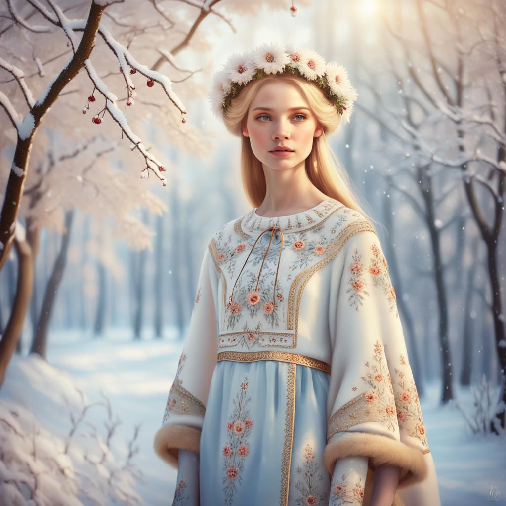 Russian Model in Snowy Moscow Winter Wonderland