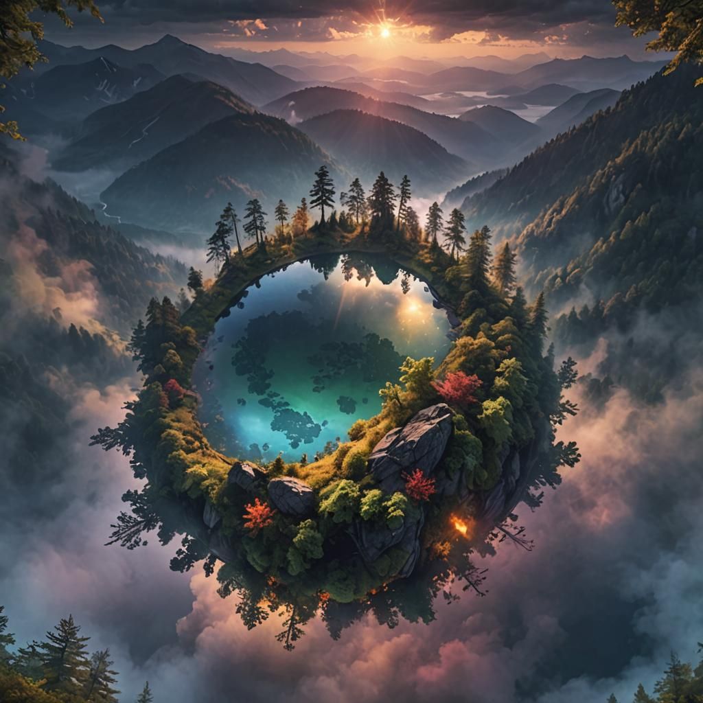 Serene Forest Landscape with Misty Mountains