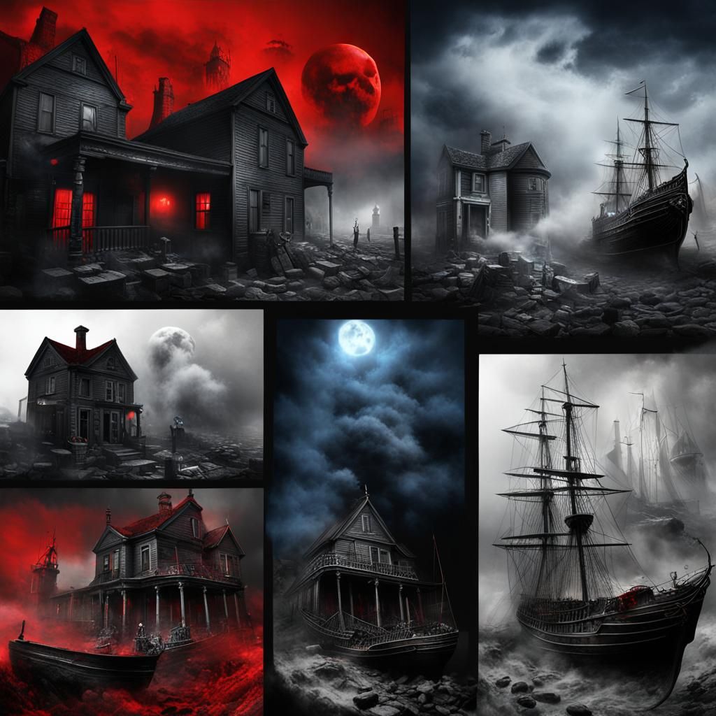 Haunted House with Whales in Black and White Photography