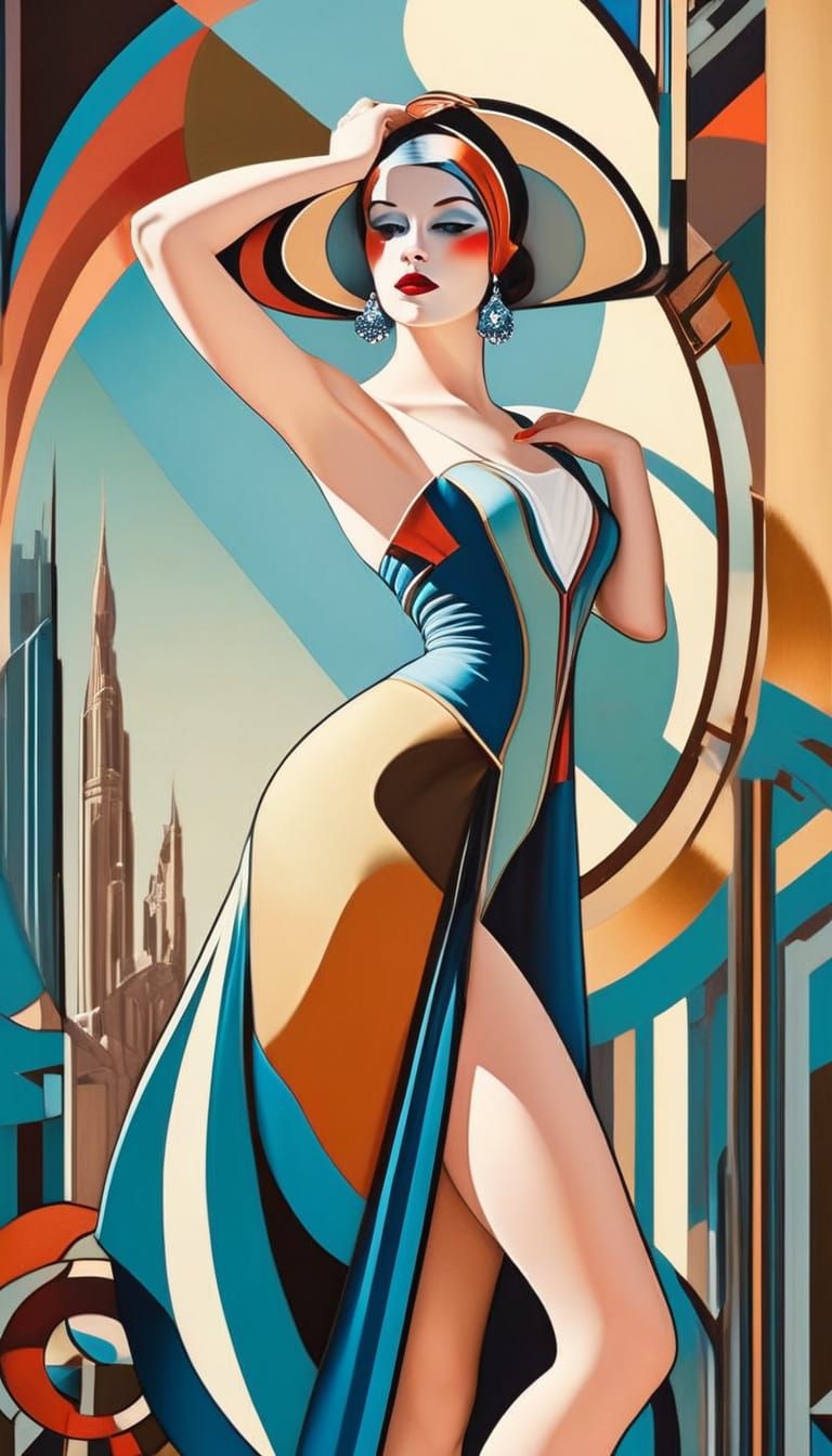 Art Deco Woman Overlooking Opulent Future City