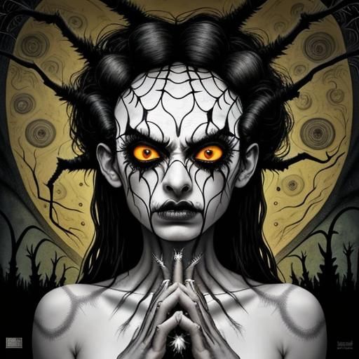Surreal Pagan with Spiderweb Eyes in Dali Style