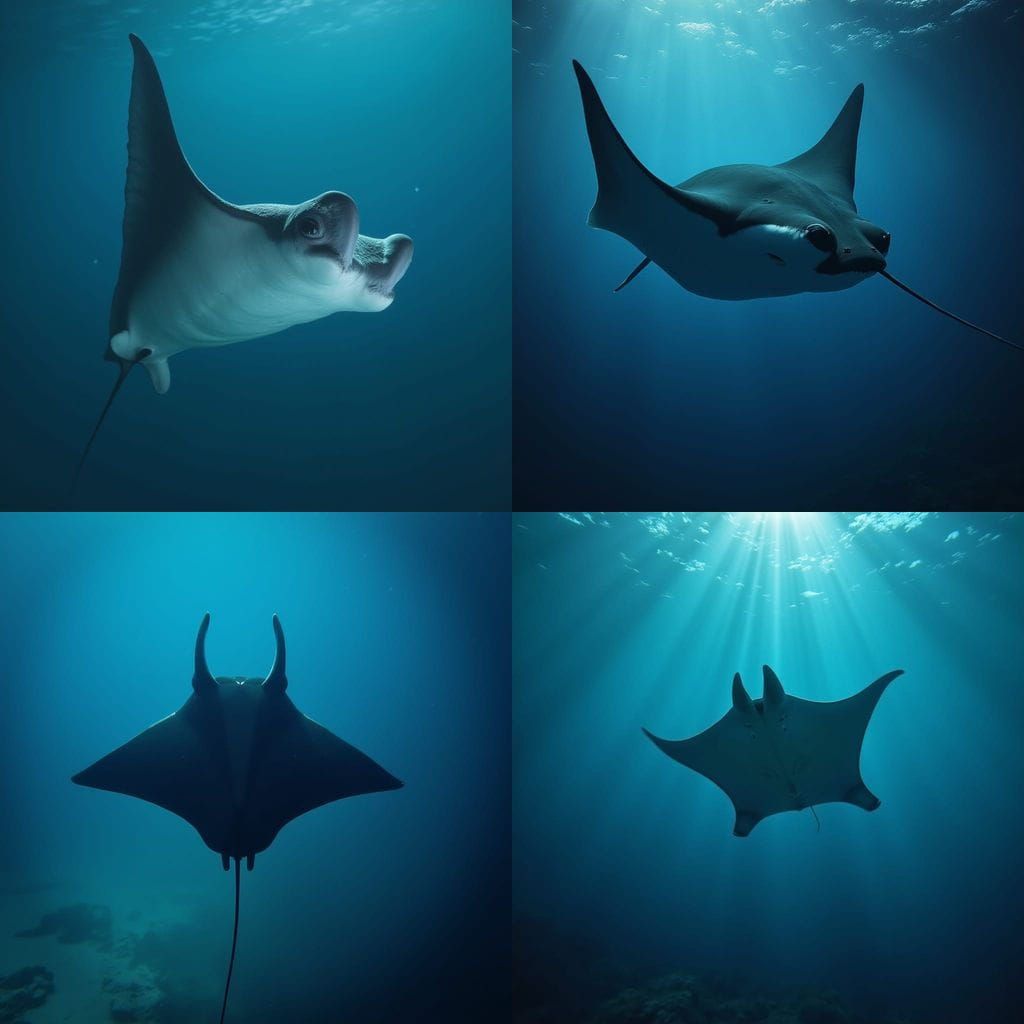 Giant Manta Ray in Blue Ocean Depths