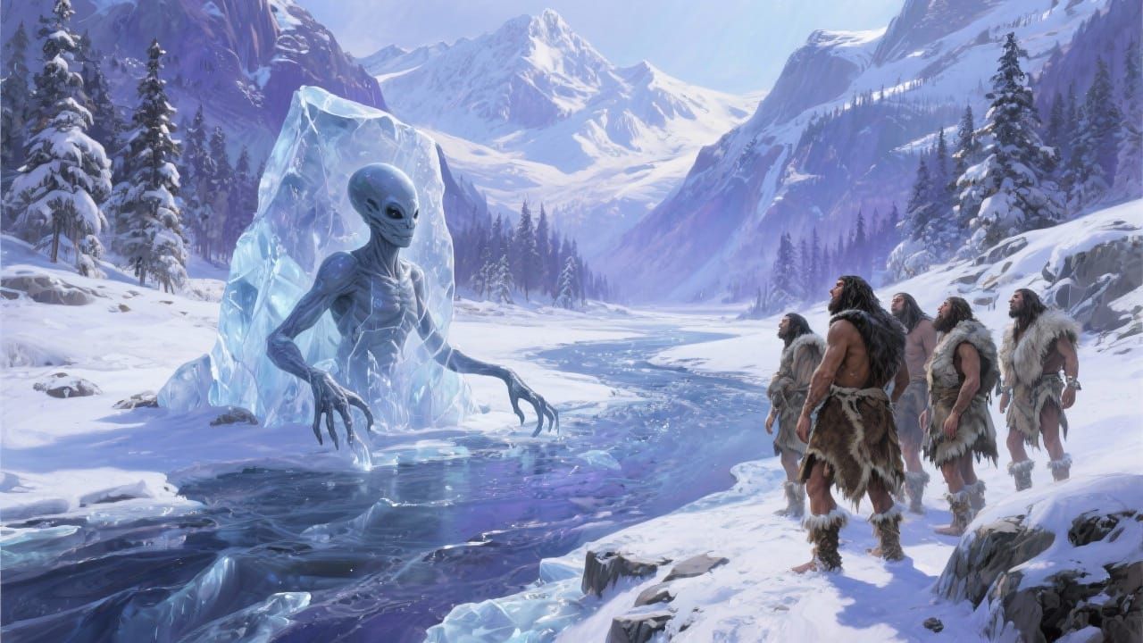 Ancient Alien Frozen in Ice by Neanderthals