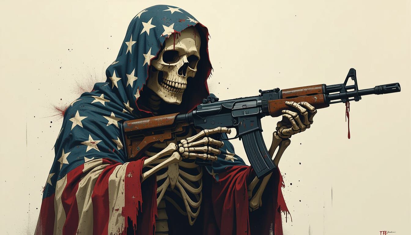 Star-Spangled Skeleton with MP5 in Gritty Realism