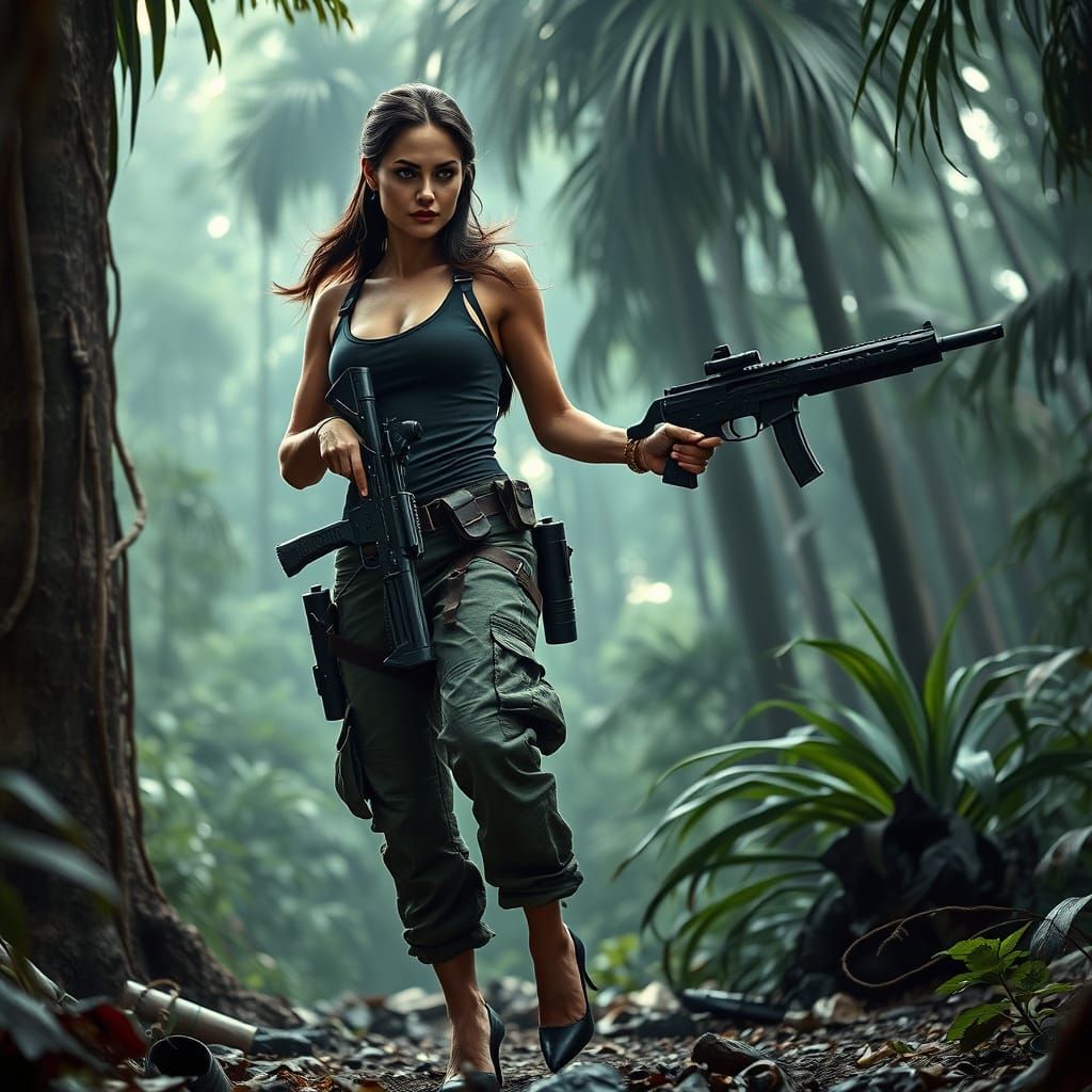 Tomb Raider in Jungle Environment as Hyperrealistic Art