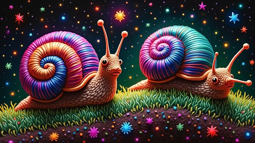 Mystical Snails in Psychedelic Embroidery Style