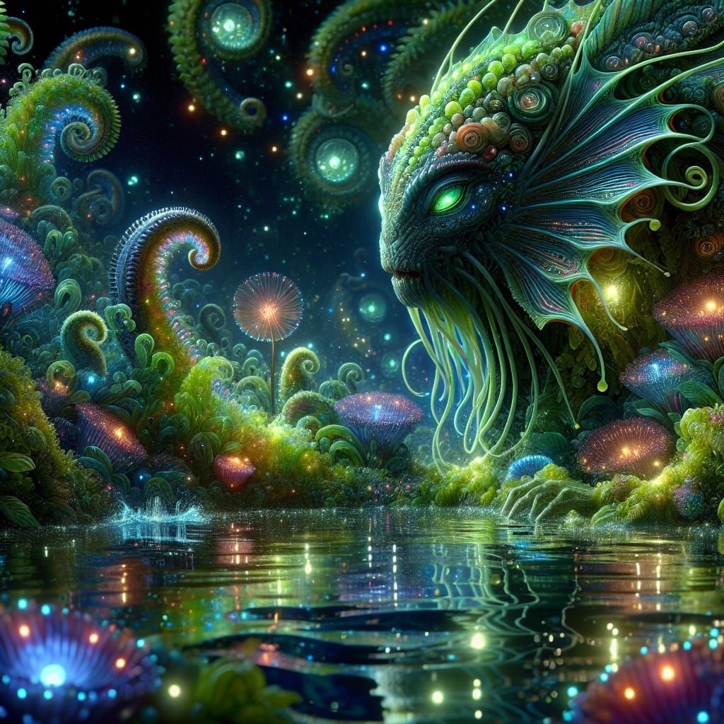 Bioluminescent Alien Siren in Neo-Gothic Style