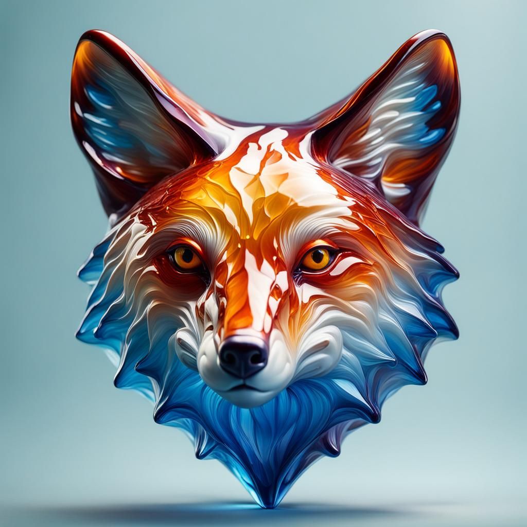 Colorful Crystal Fox Sculpture in Splash Art Style