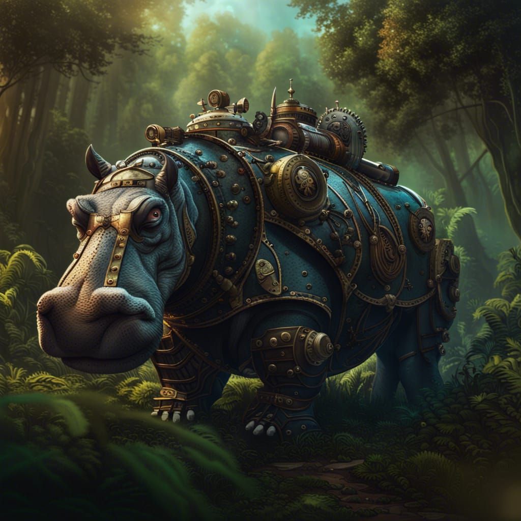 Armored steampunk hippopotamus