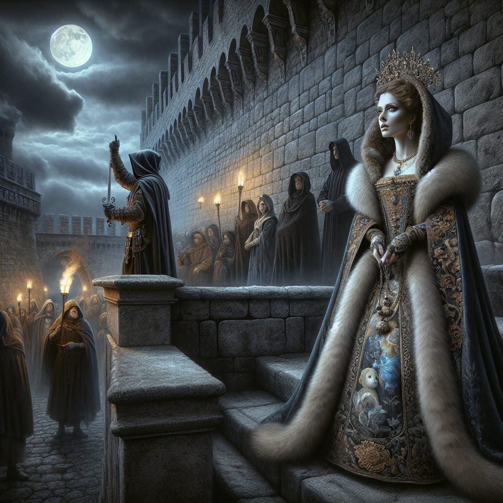 Baroque Execution Scene at Moonlit Castle