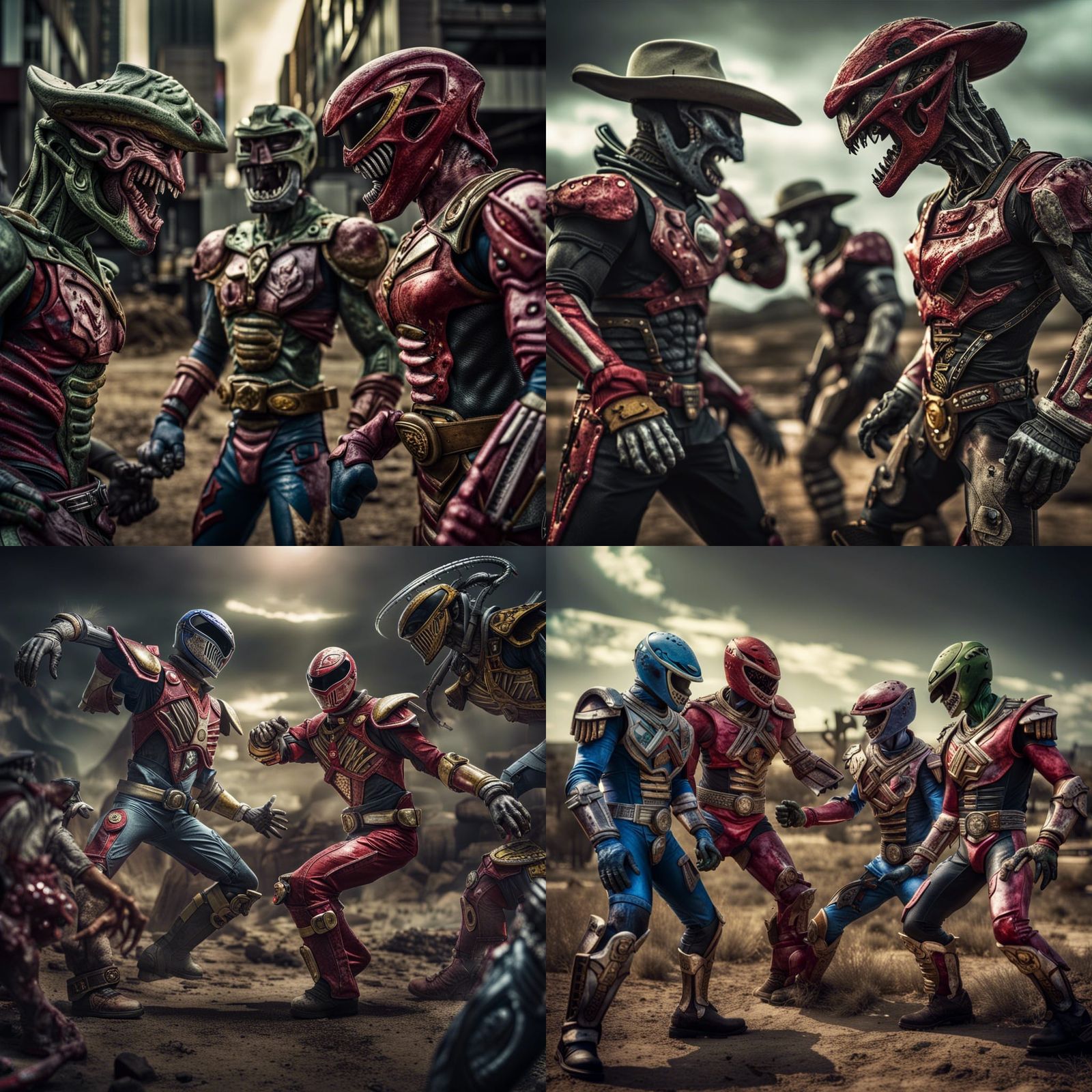 Zombie Power Rangers Versus Alien Cowboys: Hyperrealistic Ba...