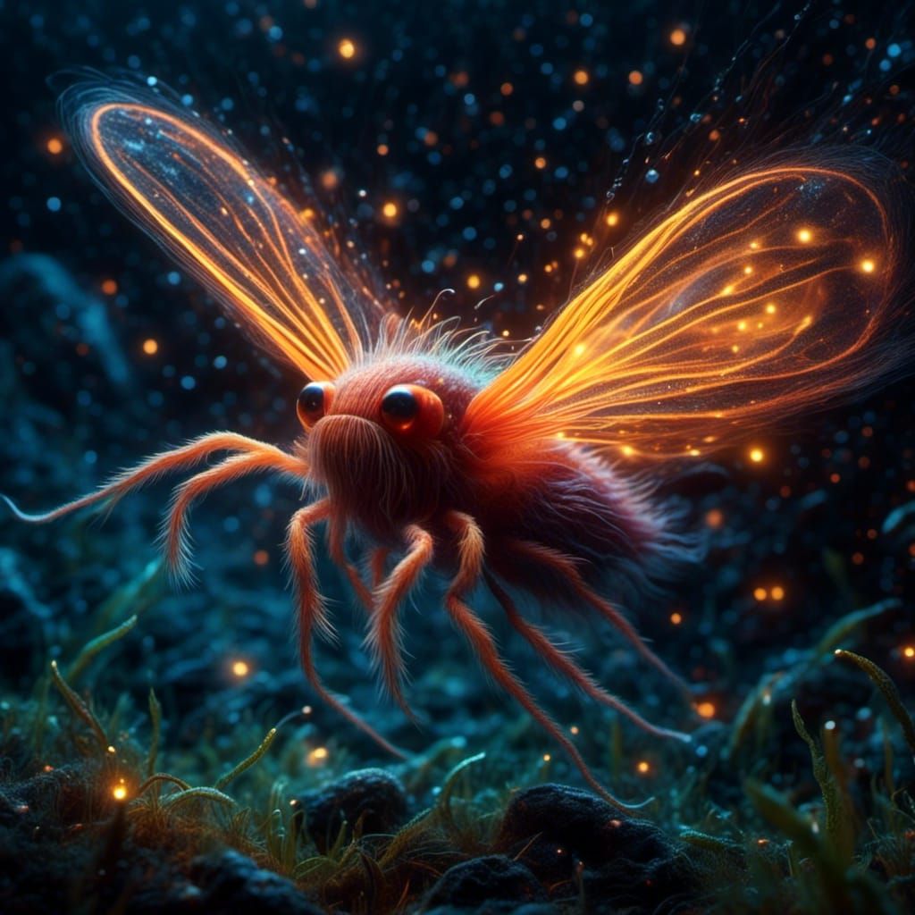 Macro Firefly in Fantasy Action Scene