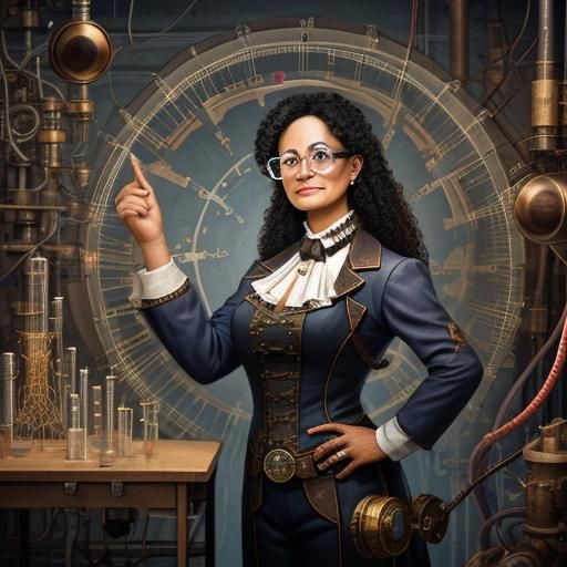 Latina Scientist with Tesla Coils and Steampunk Engine