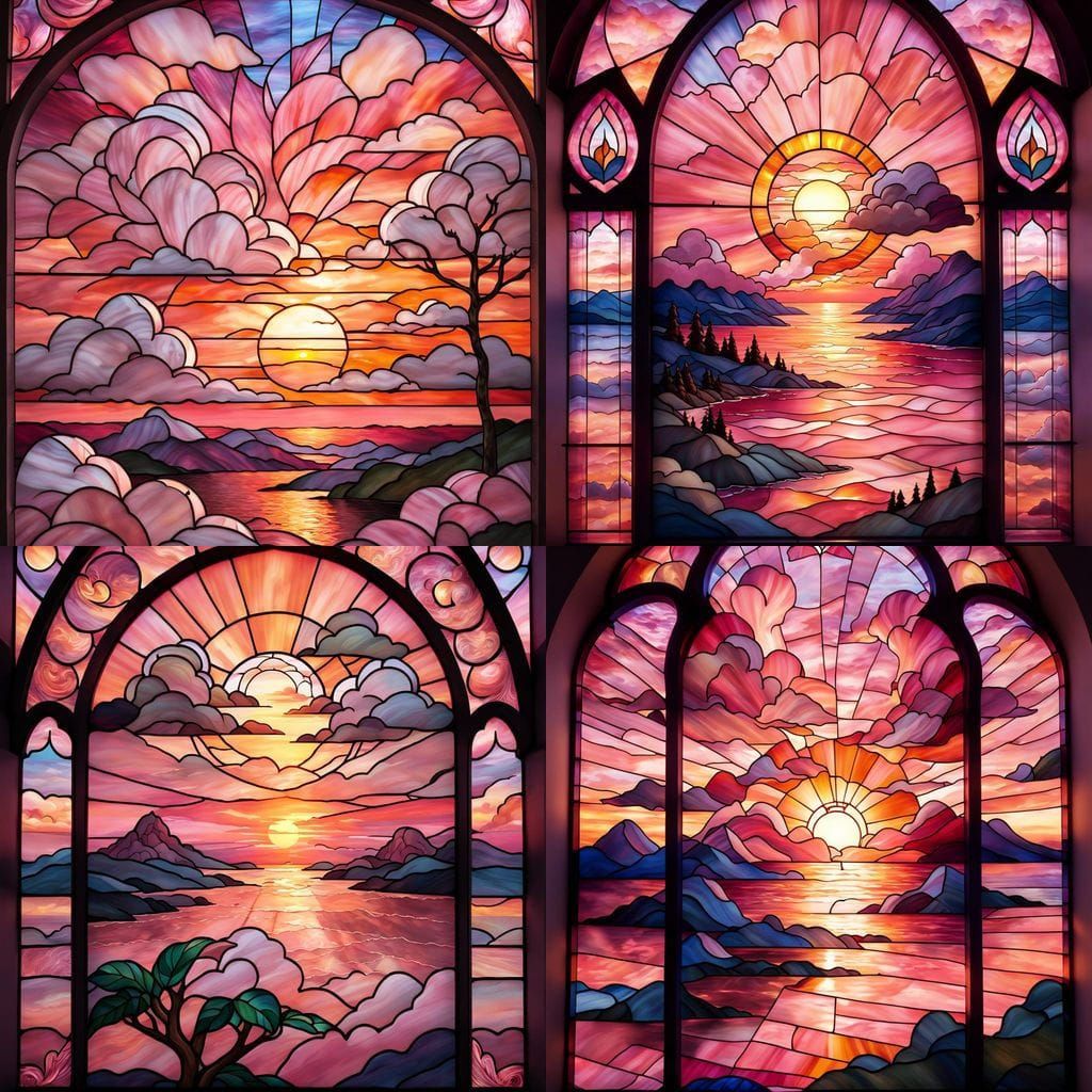 Surreal Peach Sunset Stained Glass Masterpiece