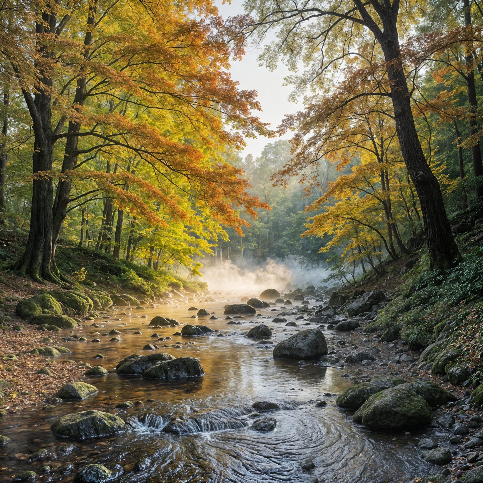 Hyper-Realistic Autumn Forest Panorama at Golden Dawn