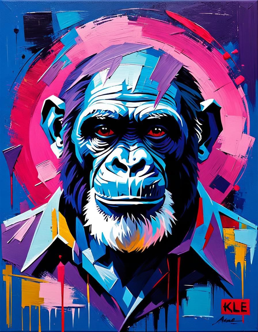 Chimpanzee in Floral Shirt with Sunglasses