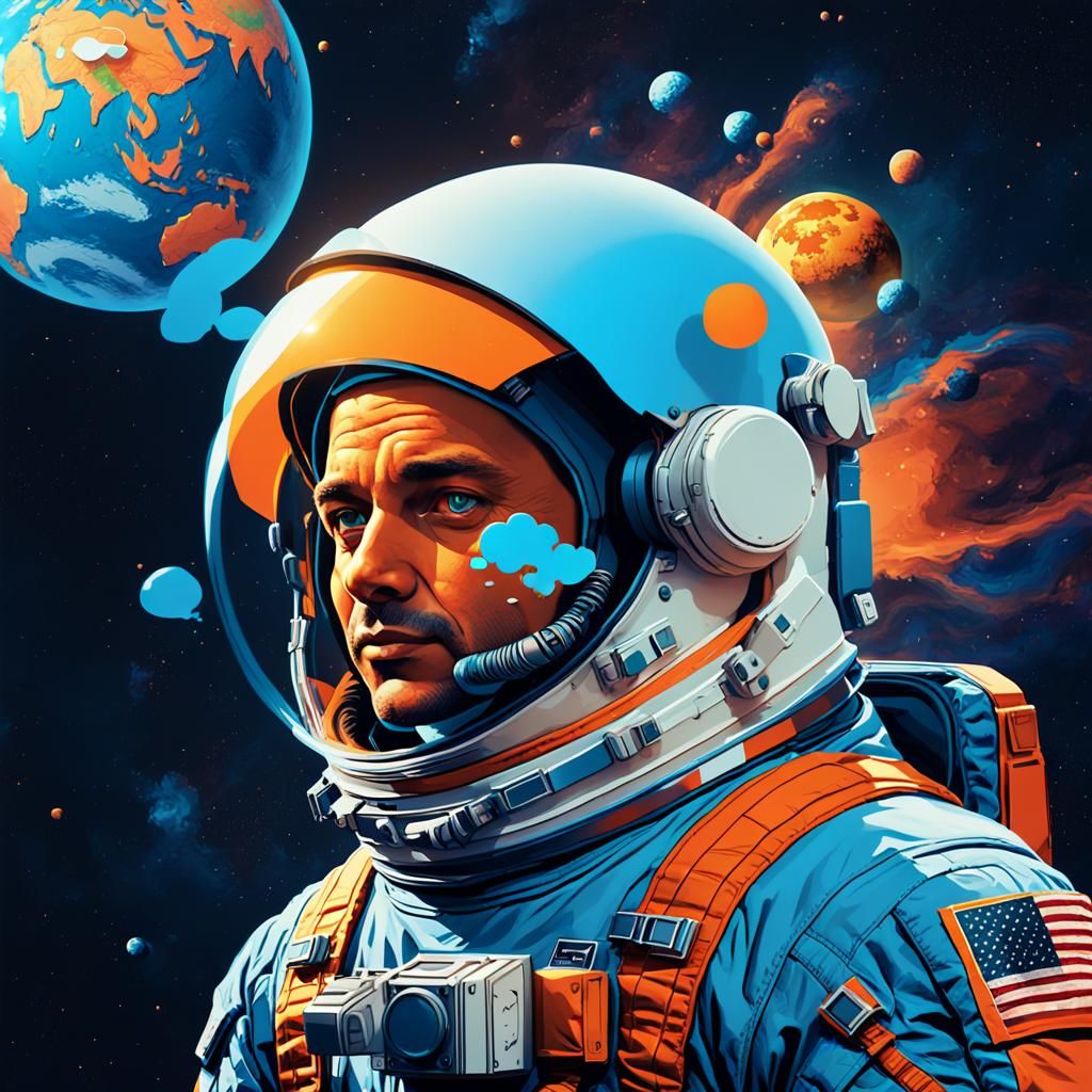 Astronaut Contemplates Earth: A Pop Art Portrait