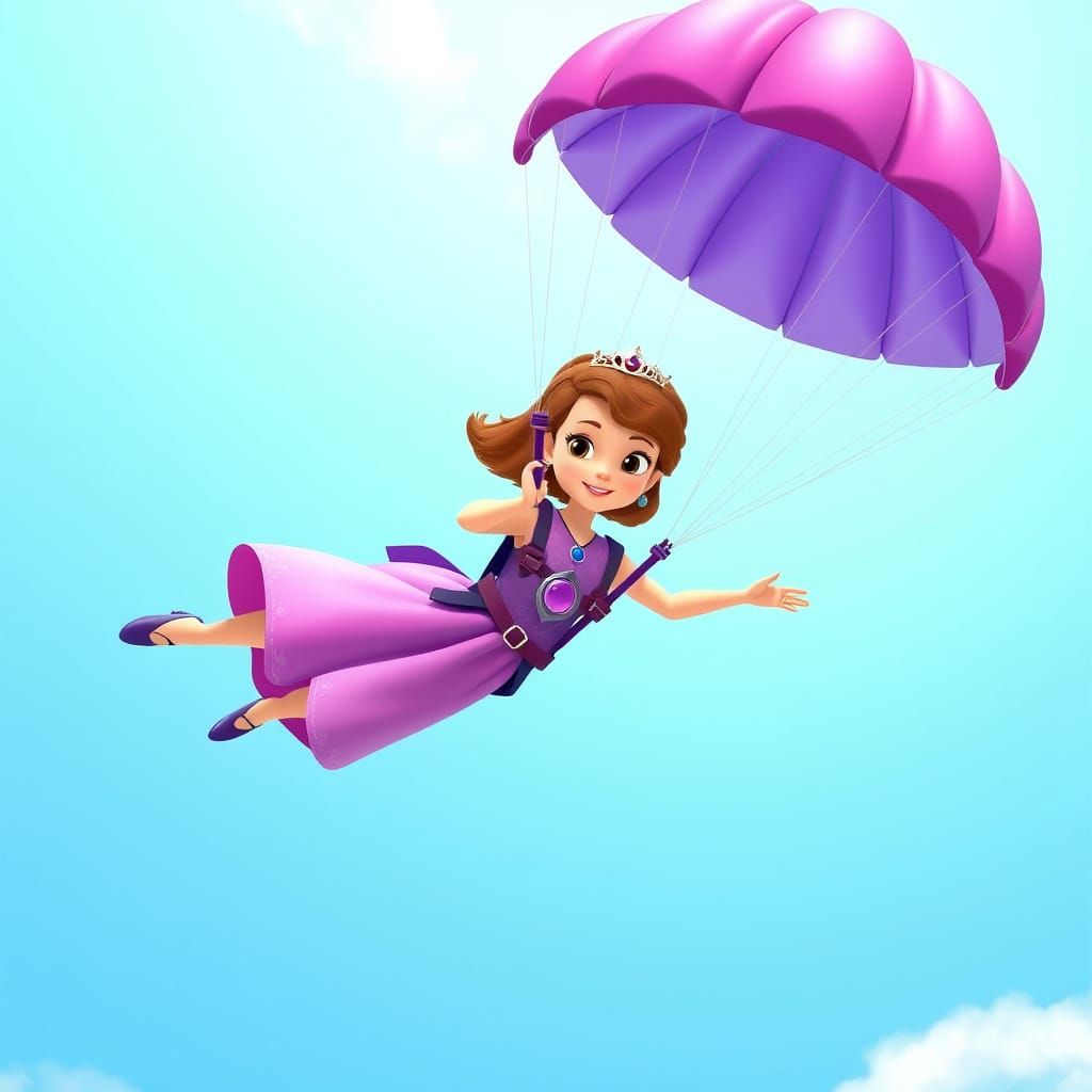 Princess Sofia Skydiving with Purple Parachute in Disney Sty...
