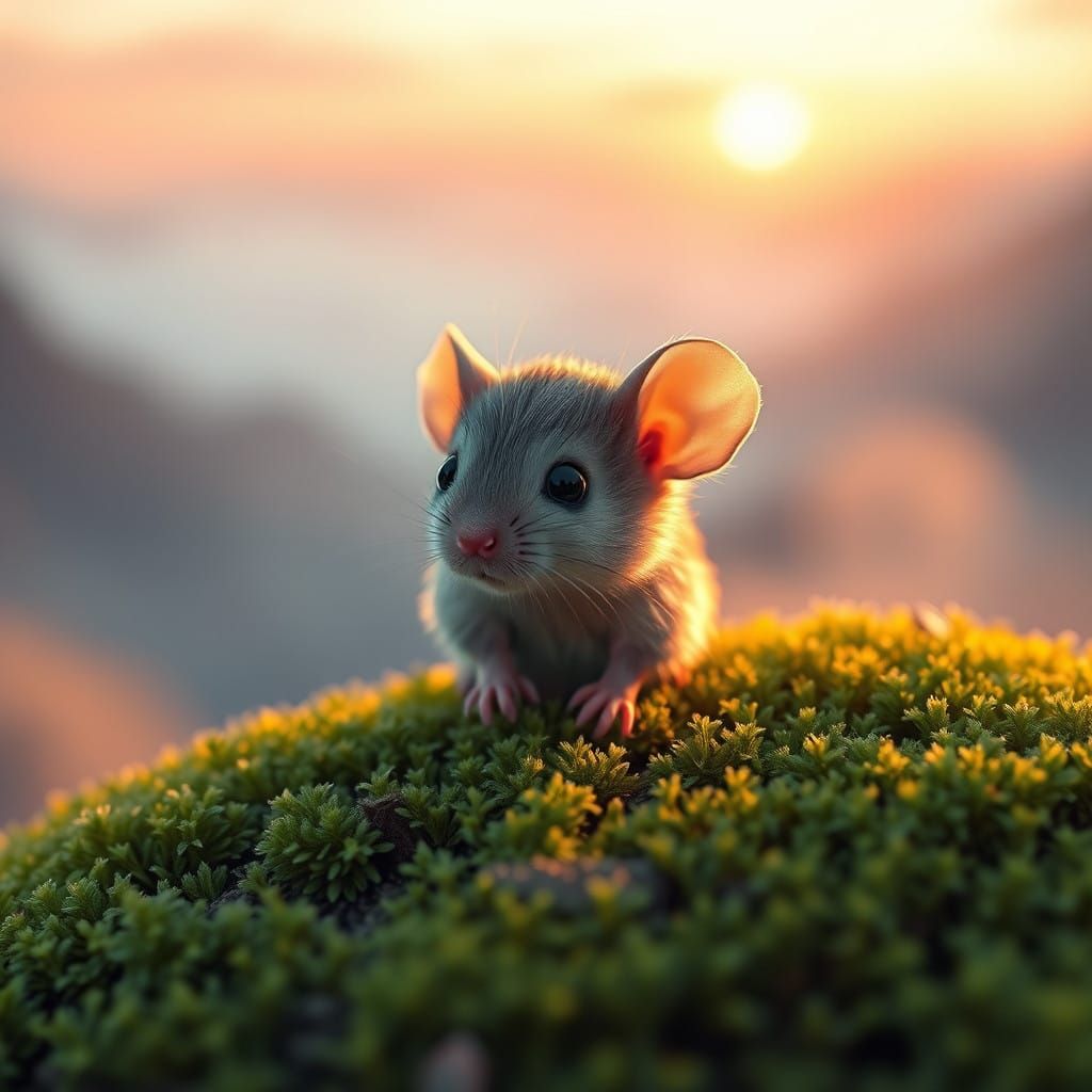 Dreamlike Fantasy Valley with Baby Mouse