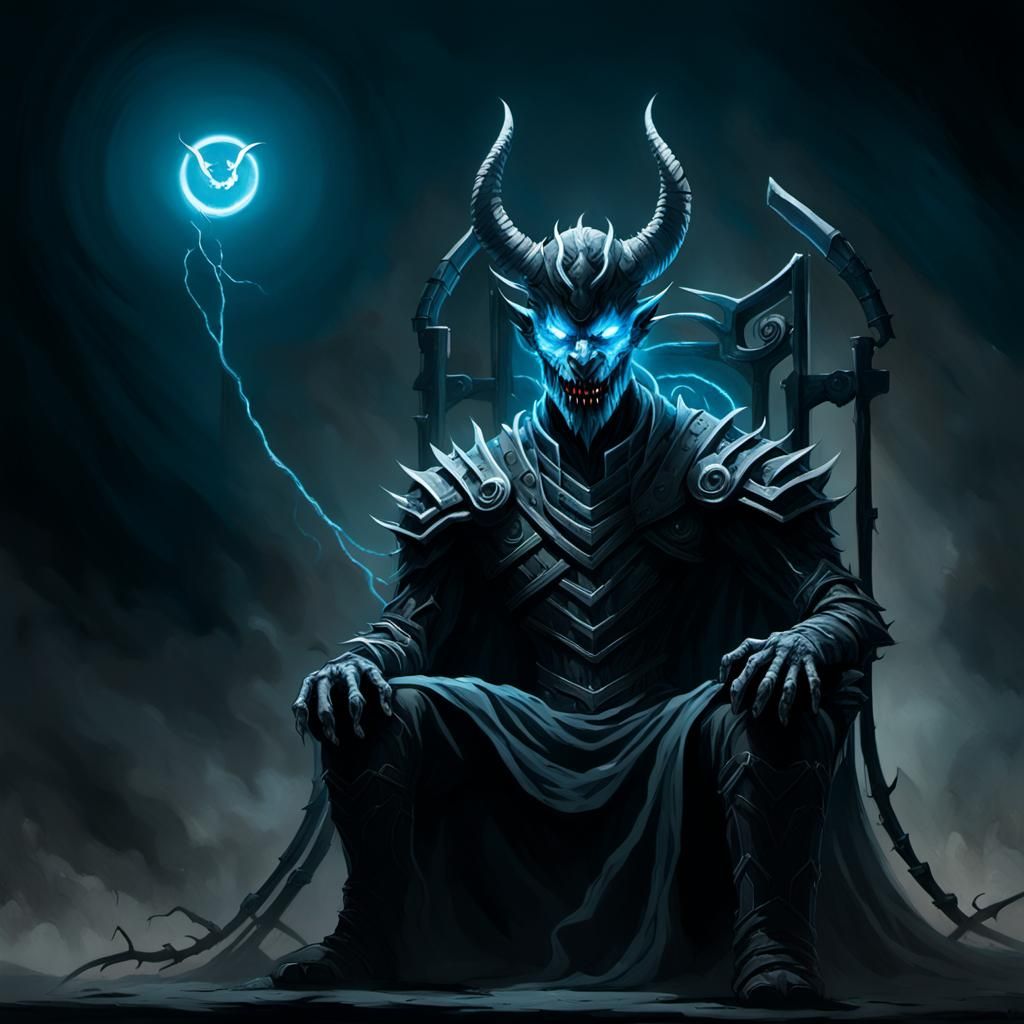 Malevolent GoGuardian Demon on Throne: Dark Fantasy Art
