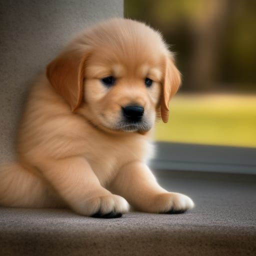 Golden Retriever Puppy in Shoes, Hyperrealistic Style
