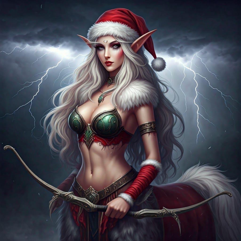 Epic Female Centaur Archer in Lightning Storm