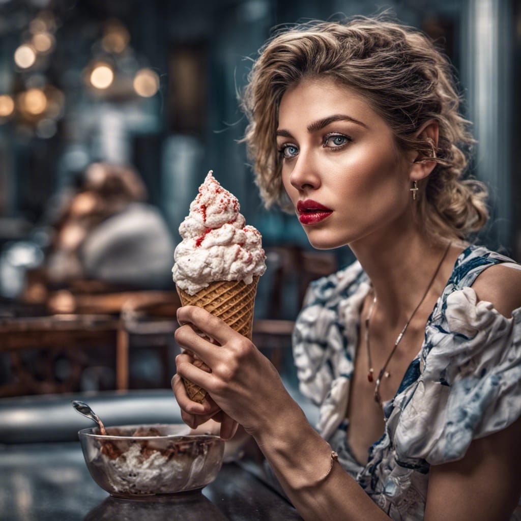 Luxury Woman Eating Ice Cream in HDR
