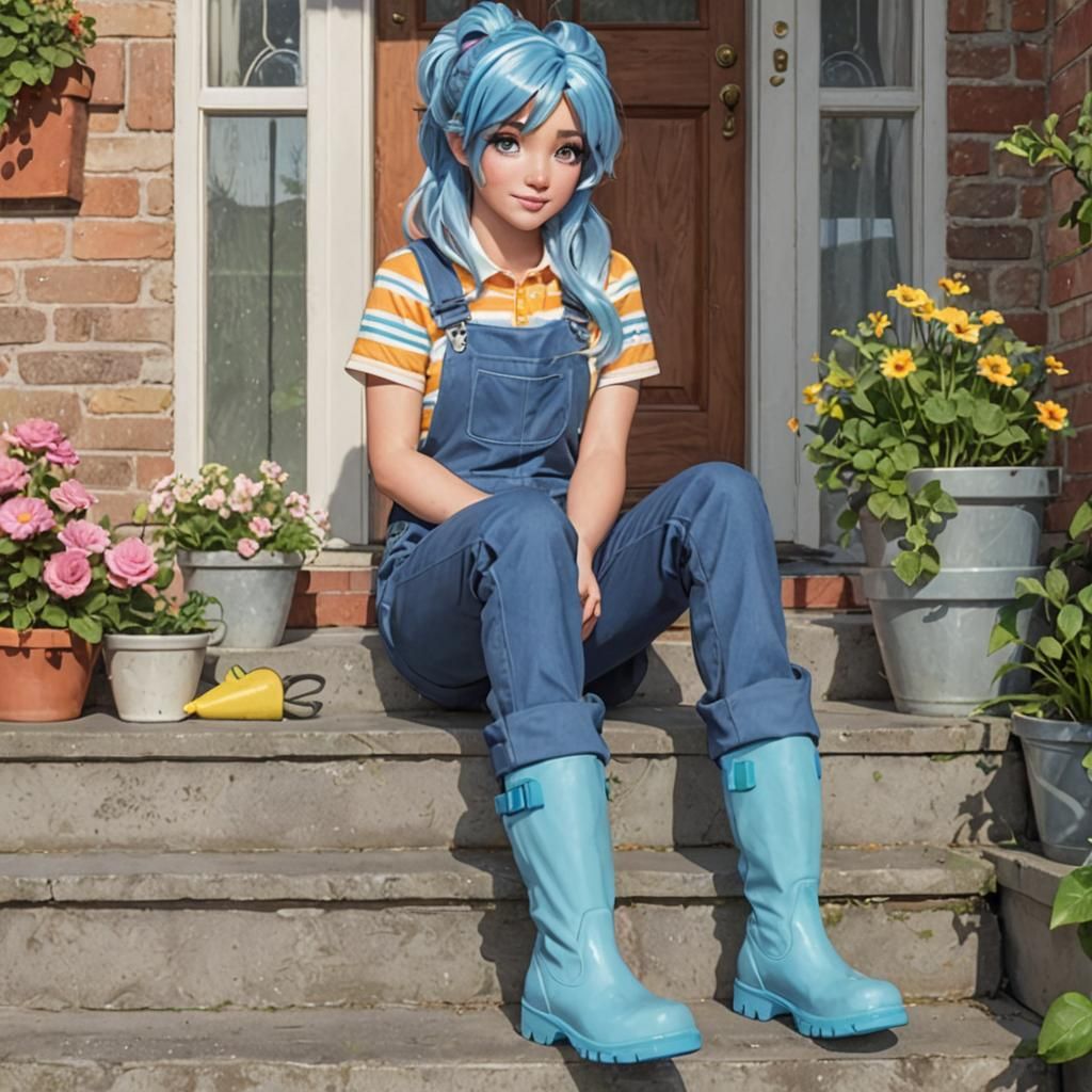 Human-like Character with Blue Hair and Overalls