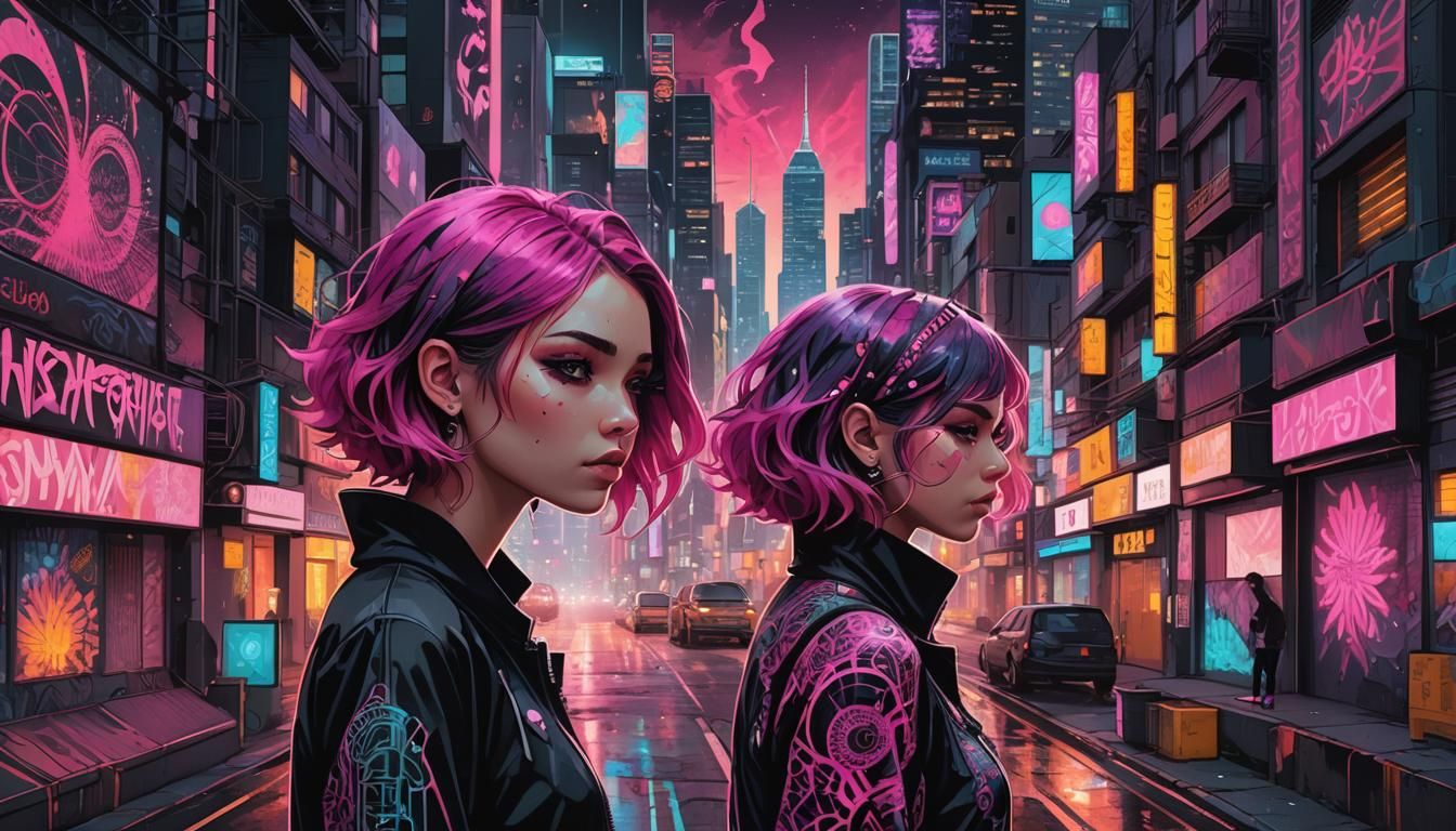 Cyberpunk Girl in Neon Cityscape