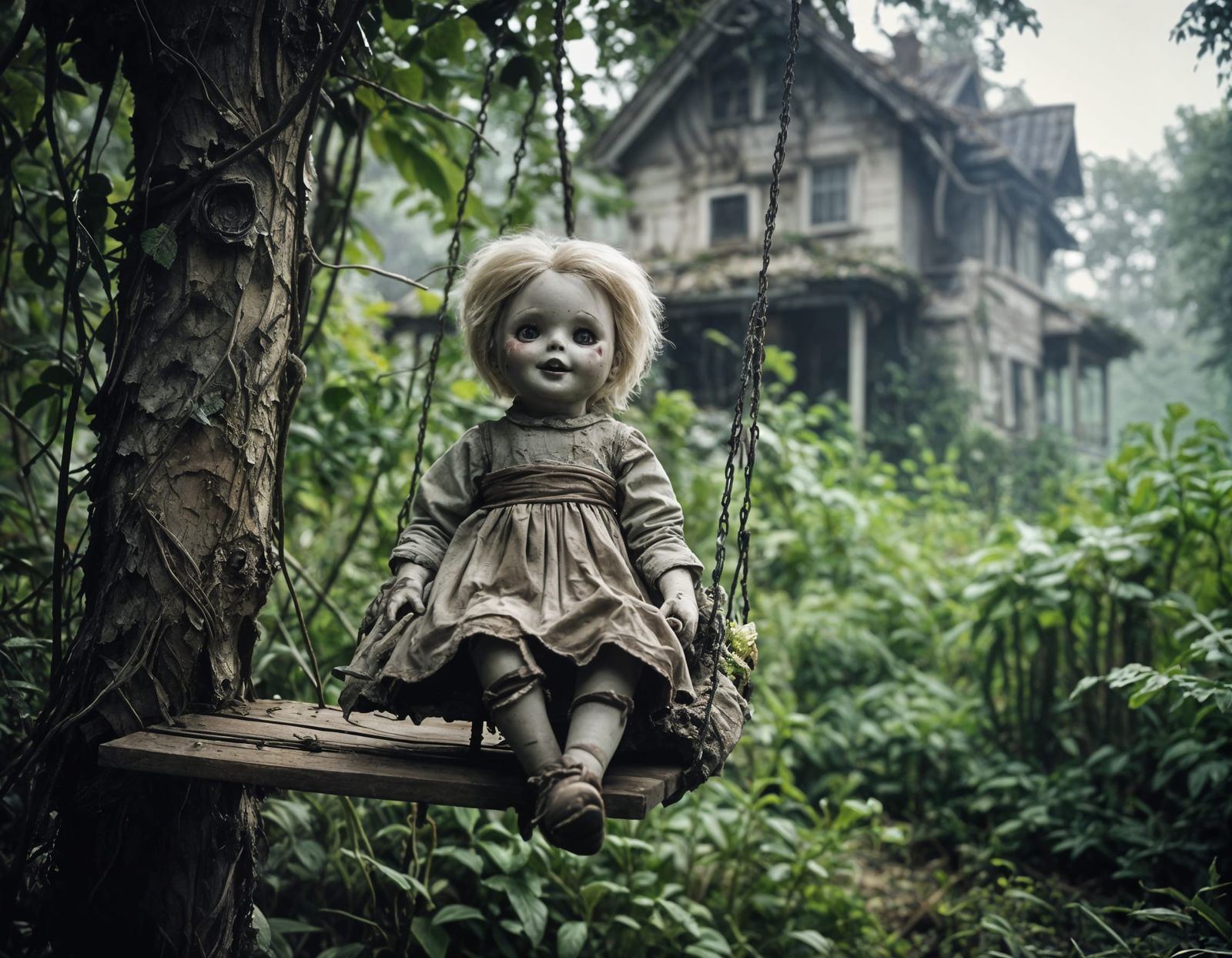 Creepy Overgrown Garden with Abandoned House