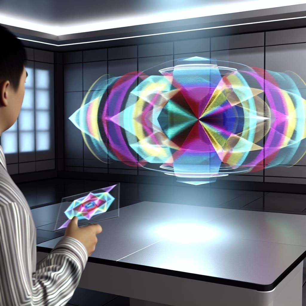 A Futuristic Scene with a Holographic Display in a Sleek Mod...