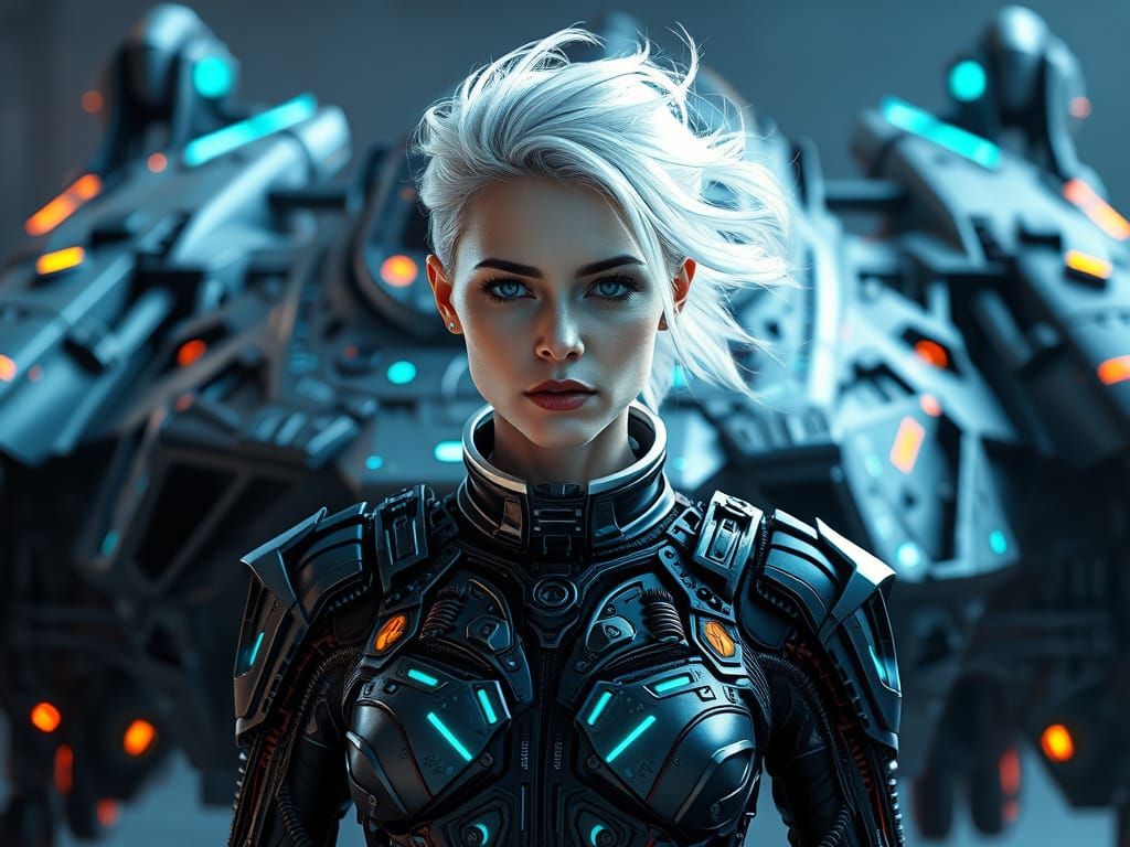 Biomechanical Pilot and Starship in Futuristic Style