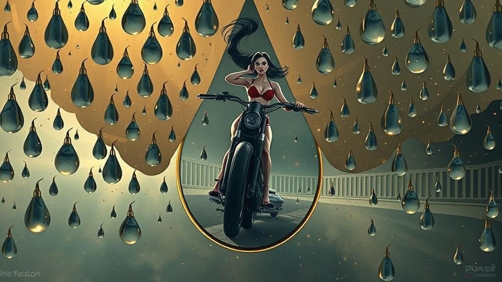 Confident Woman Poses on Motorcycle: Cinematic 3D Art