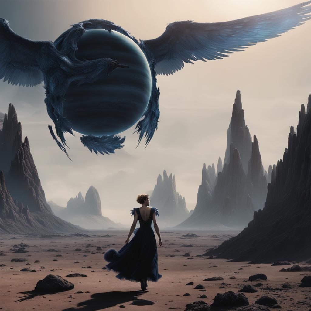 Woman with Archangel Wings on Pluto