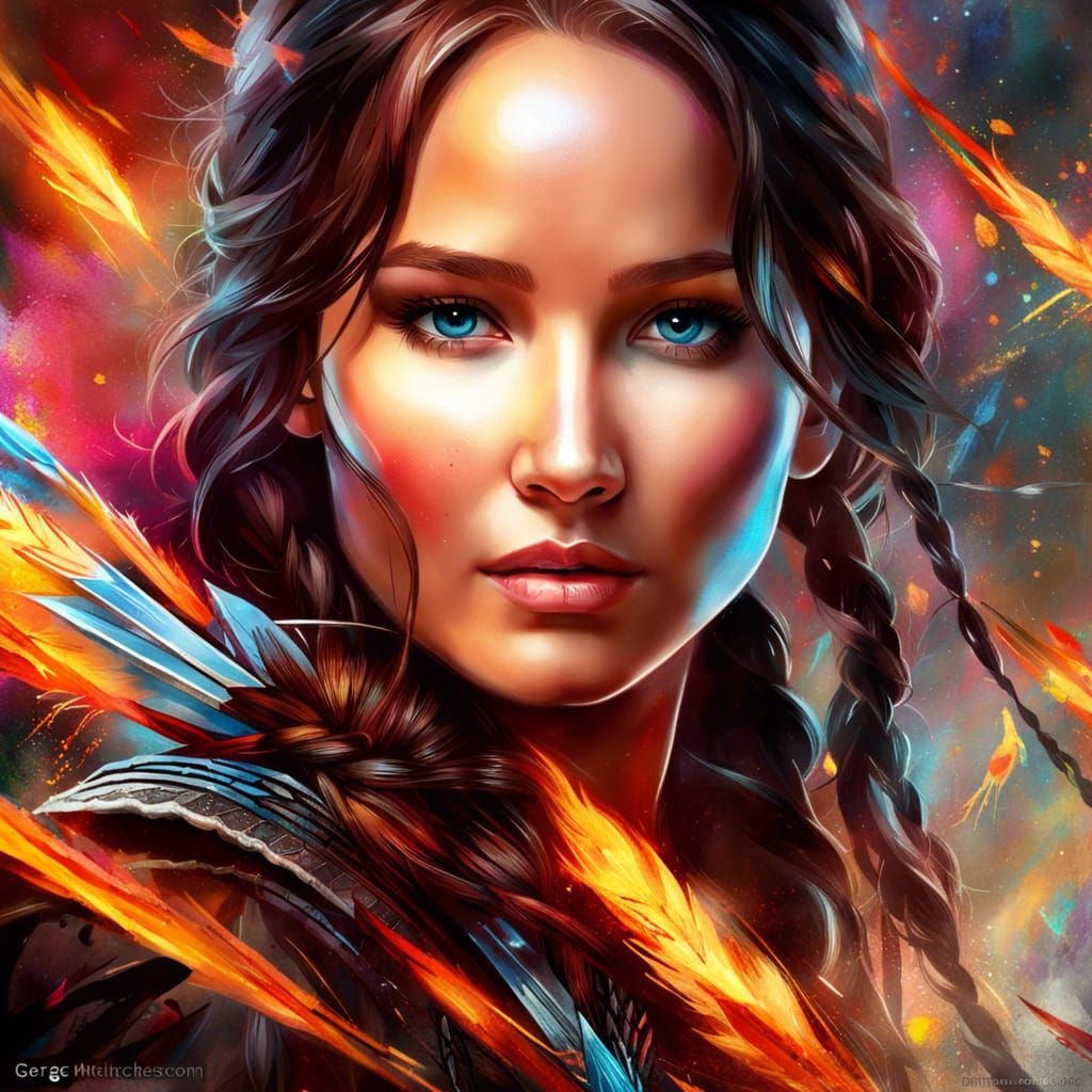 Enchanting Katniss Everdeen Portrait with Fire