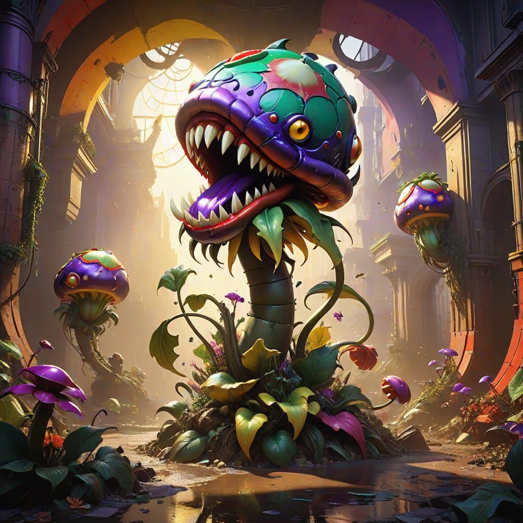 Apocalyptic Piranha Plant Eater of Worlds in Vibrant Cyberpu...