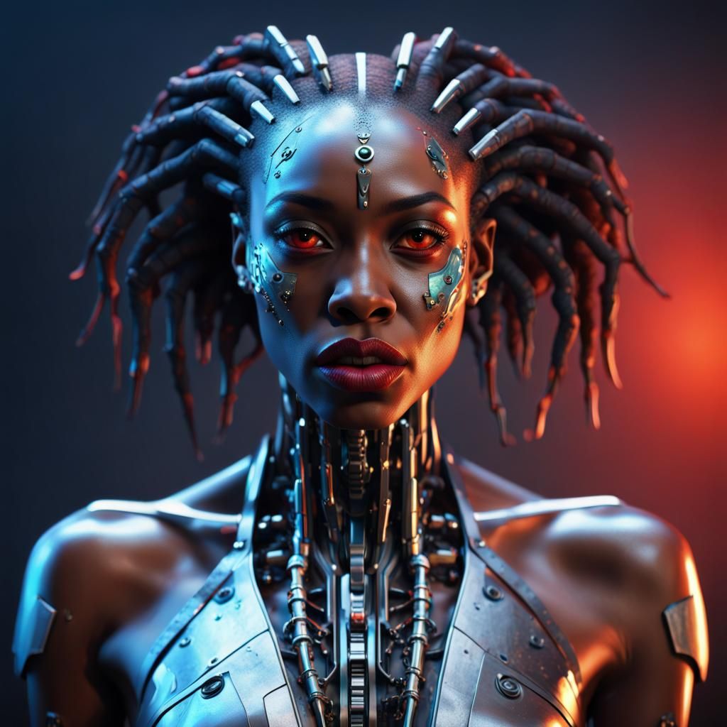 Cybernetic Vampire in Futuristic Landscape, Hyperrealistic A...