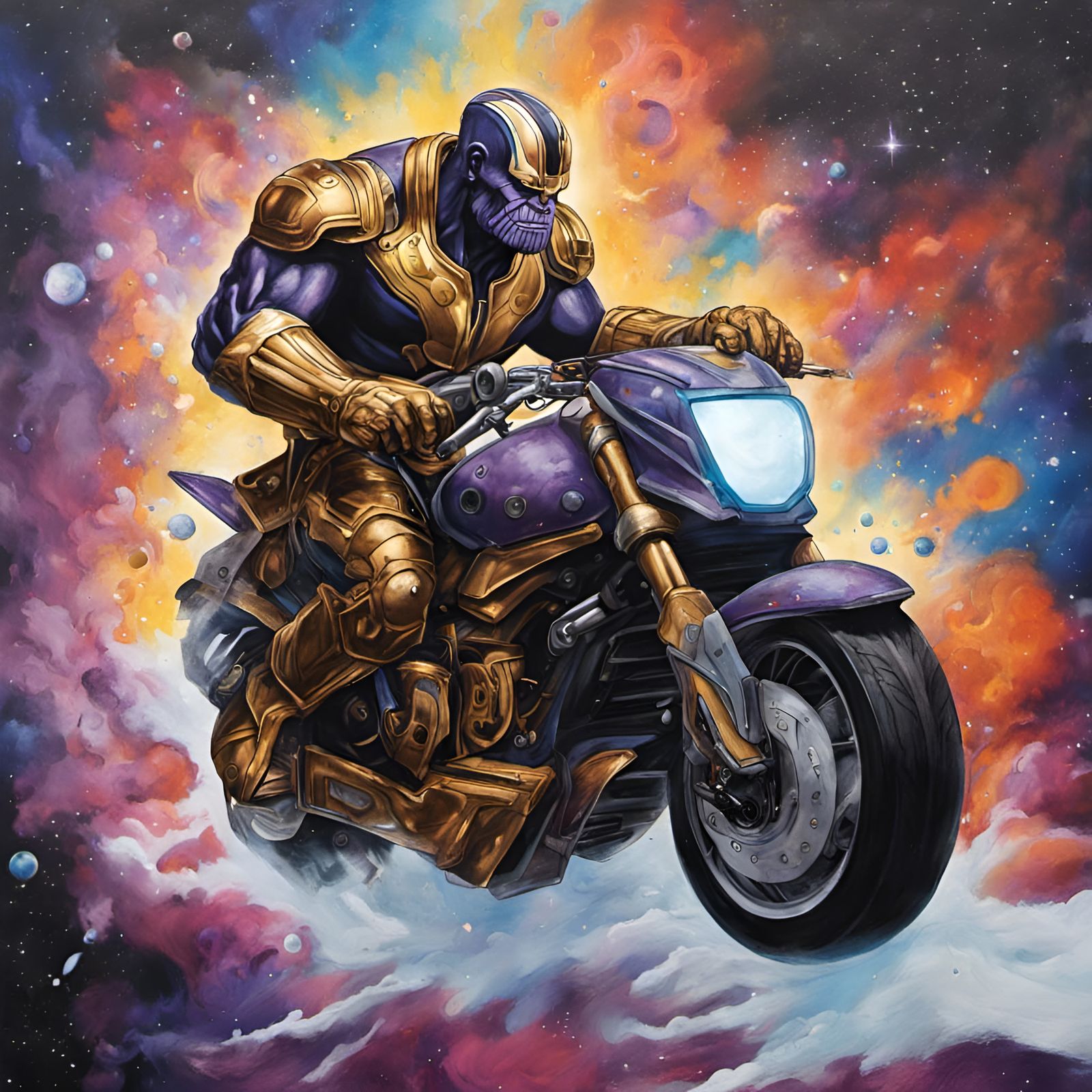 Thanos Rides Galactic Motorcycle in Graffiti Street Art