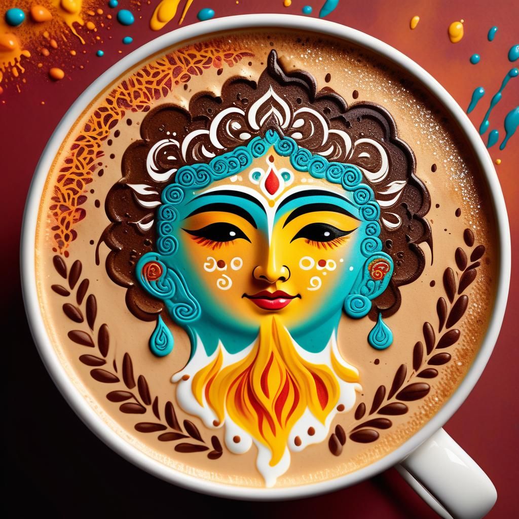 Detailed Henna Latte Art in Splash Art Style