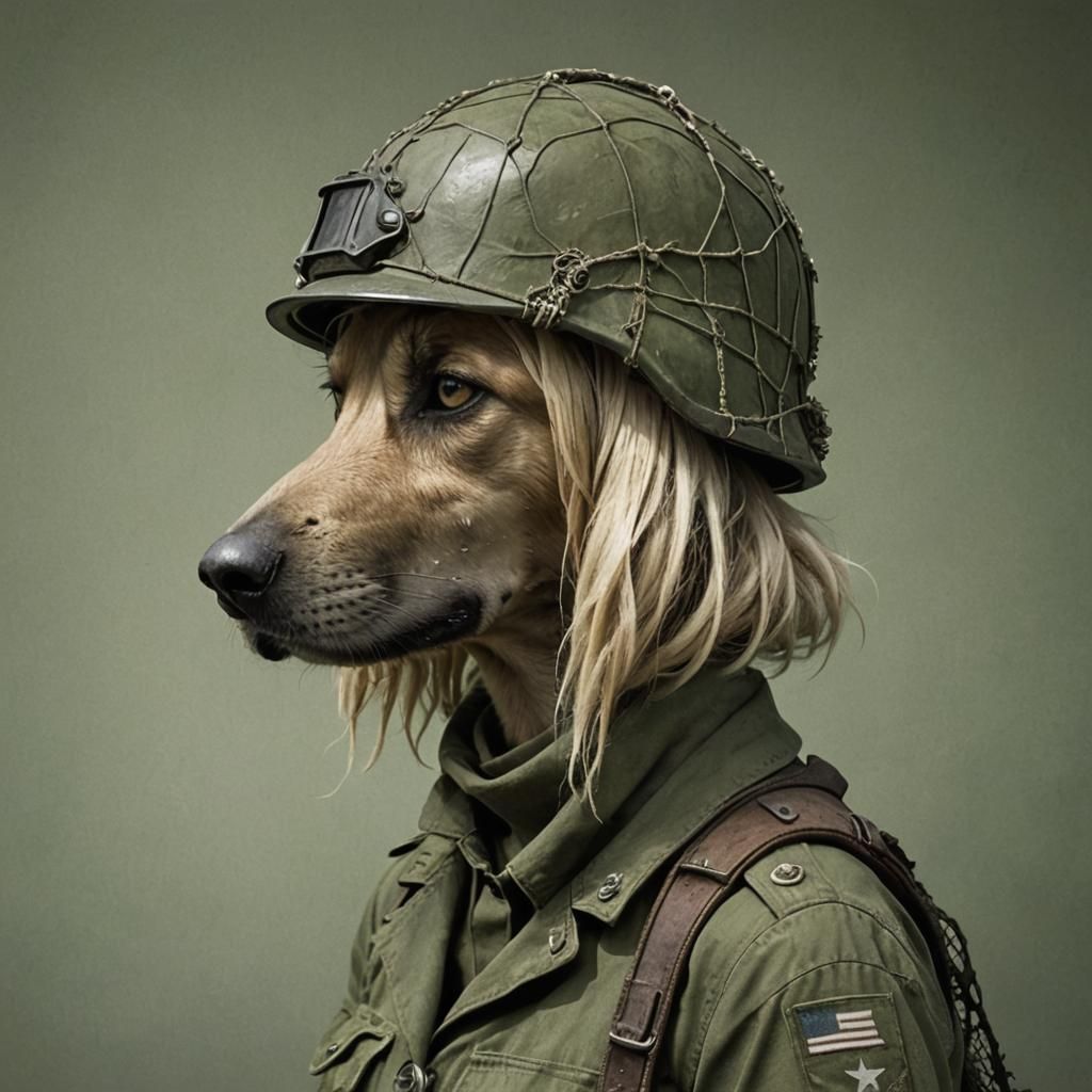 Canine Humanoid in WWII Army Gear, Vietnam Jungle