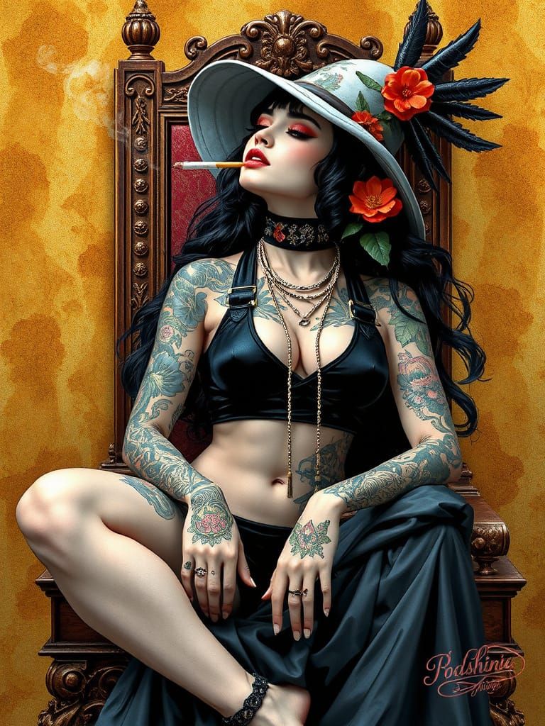 Baroque-Noire Pen & Ink Honeycomb Throne Scene