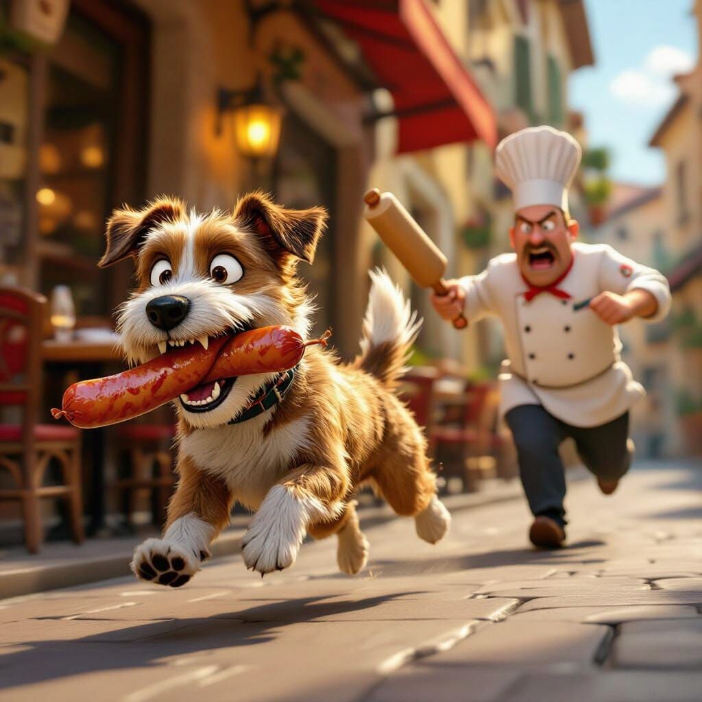 Dog Steals Sausage From Italian Restaurant, Chef Gives Chase