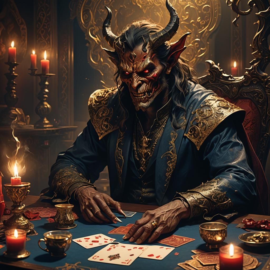 A Desperate Gambler Faces a Cunning Demon in Elegant, 8k Fan...