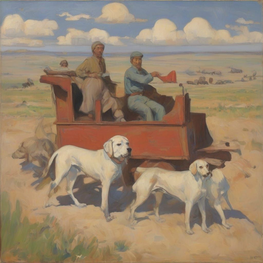 Dog Truck Driver in Futurist Landscape