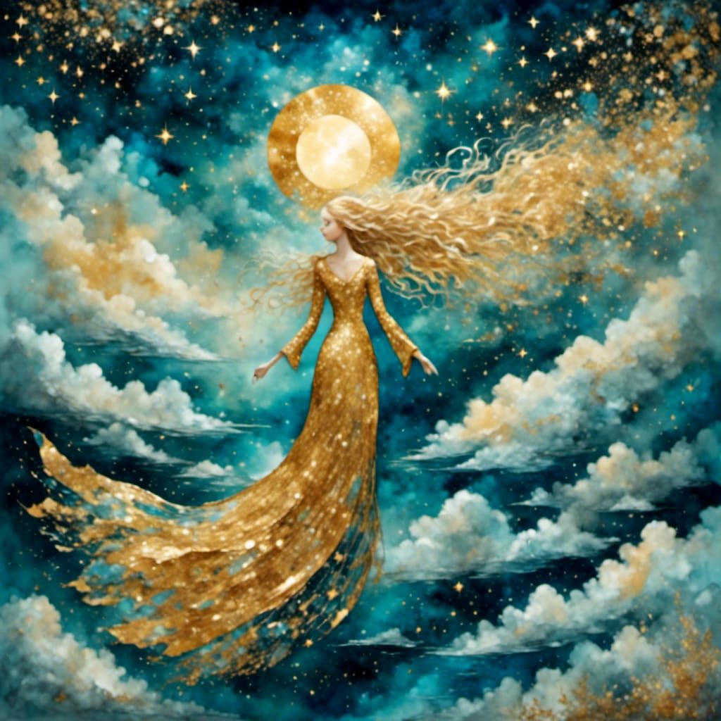 Luminous Sun Angel in Watercolor Style