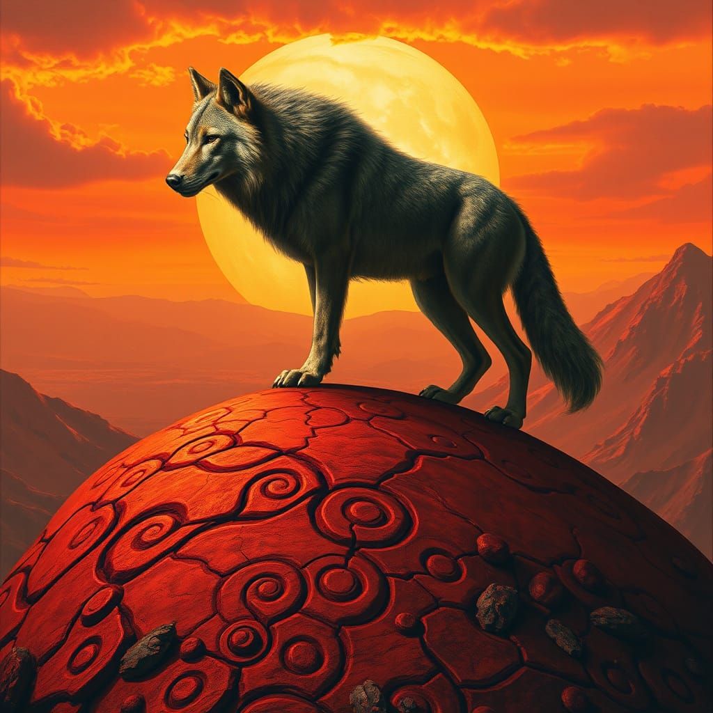 Werewolf Stands on Crimson Hillside