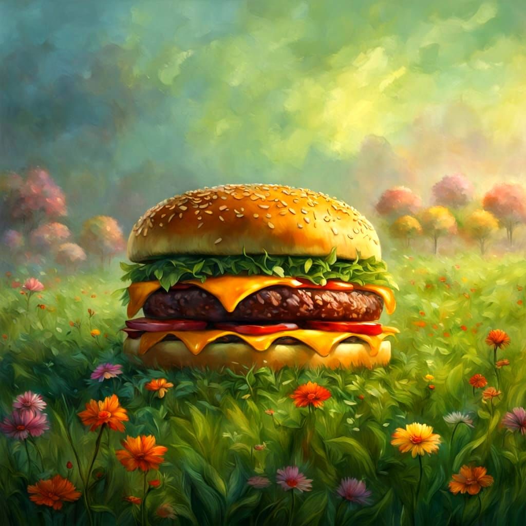 Giant Cheeseburger in Ethereal Fantasy Field