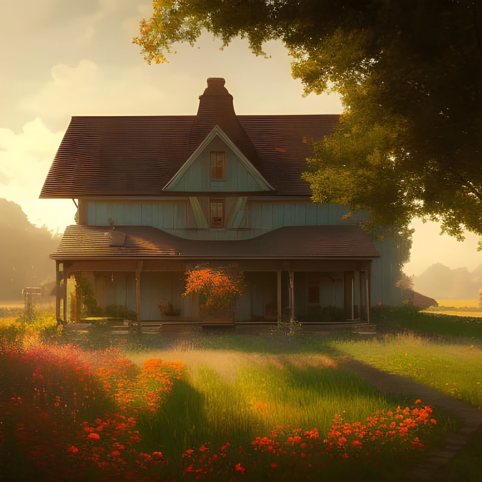 Summer Farmhouse Concept Art in 8K