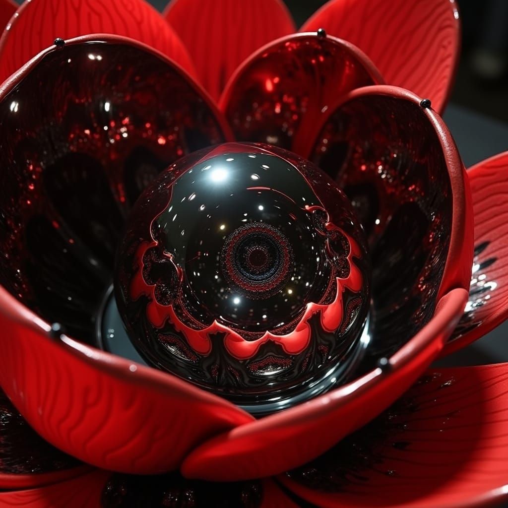 Hyperrealistic Chrome Lotus Sculpture with Optical Illusion